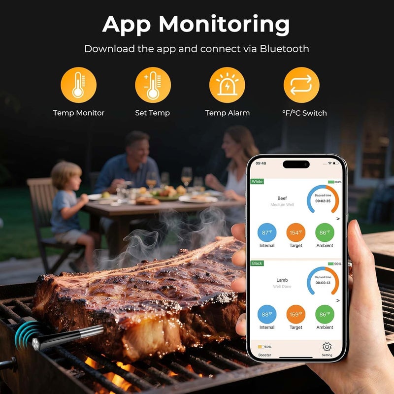 BlueSwan Bluetooth Meat Thermometer Digital, Food Thermometer Wireless 820 ft Range with 2 Color Probes with APP for Grill, Smoker, Oven, Magnetic Design for Cooking, BBQ, Valentines Day Gifts for Him - Image 3